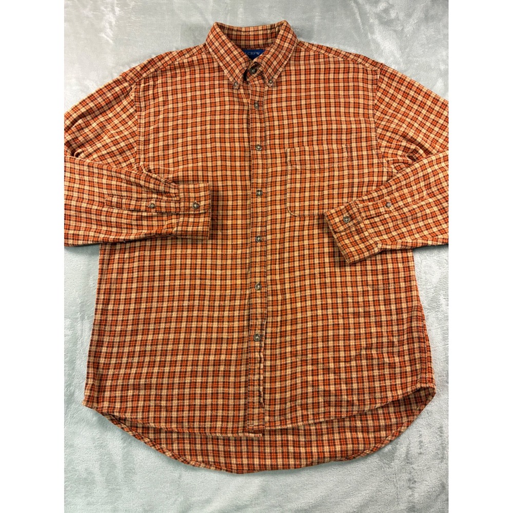J.Crew Mens Medium Orange Plaid Flannel Button Down Shirt Cotton Long Sleeve